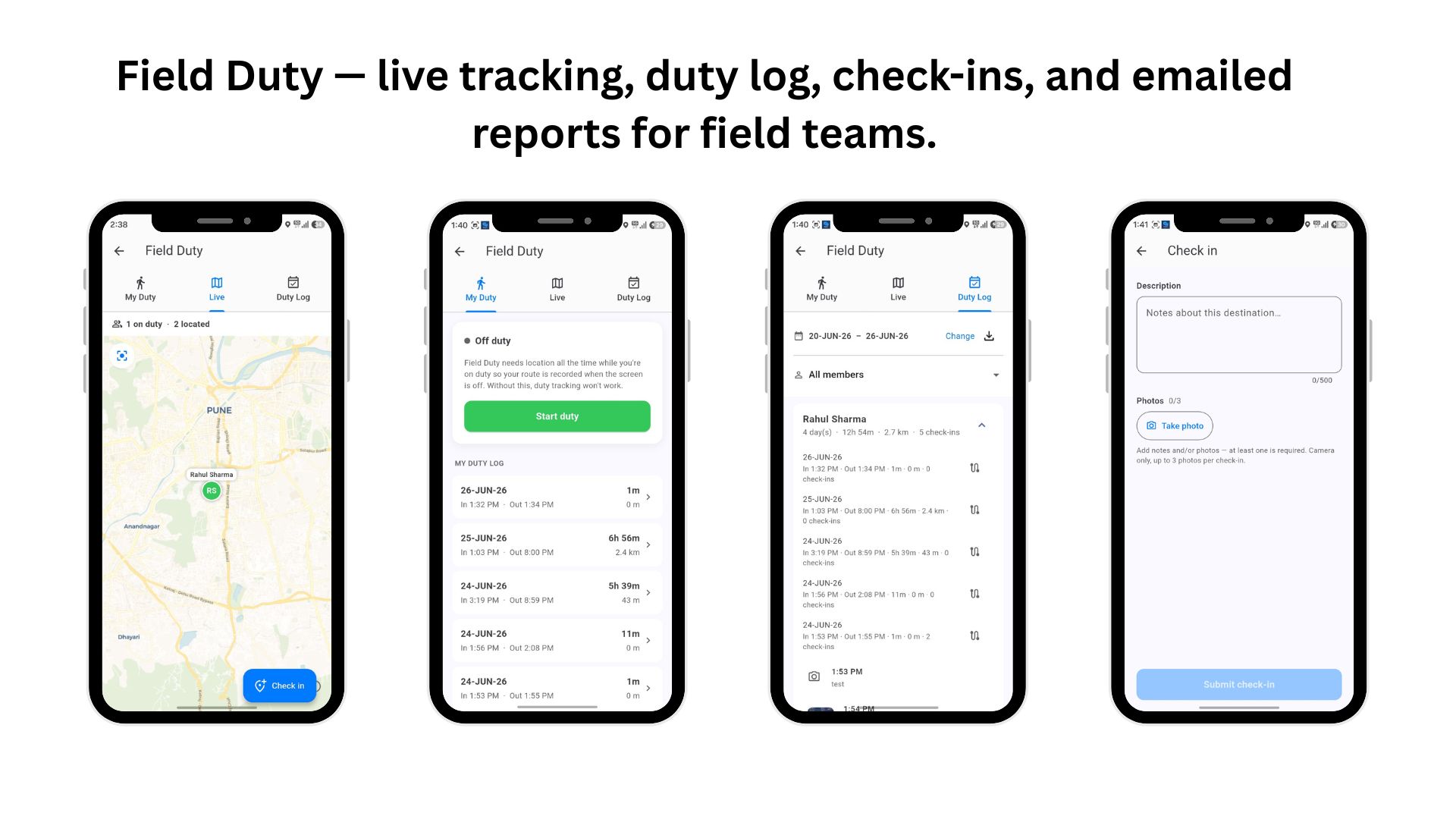 HuaKya Field Duty — live team location, check-in, and route tracking